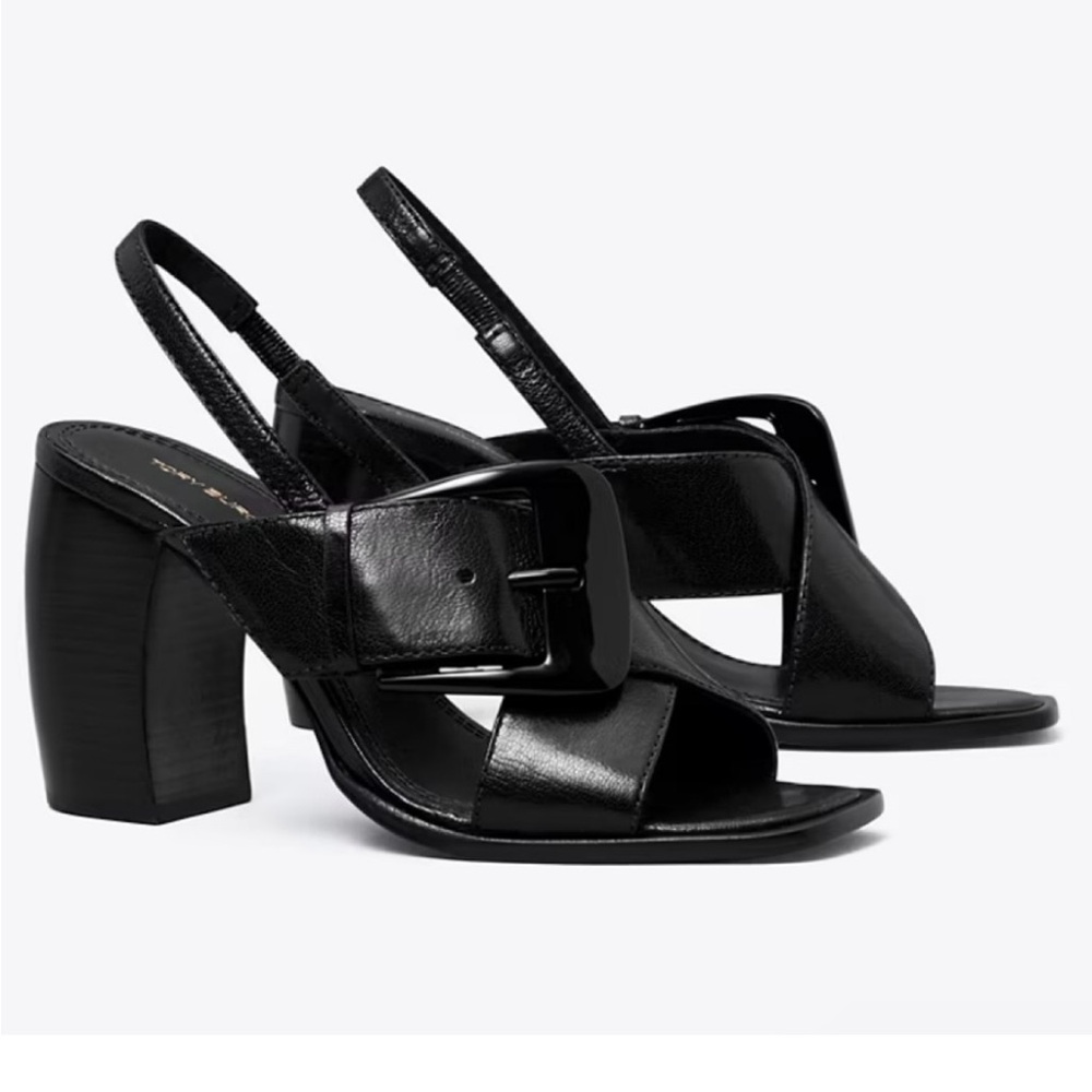 Tory Burch Banana Heel Crisscross sandal.